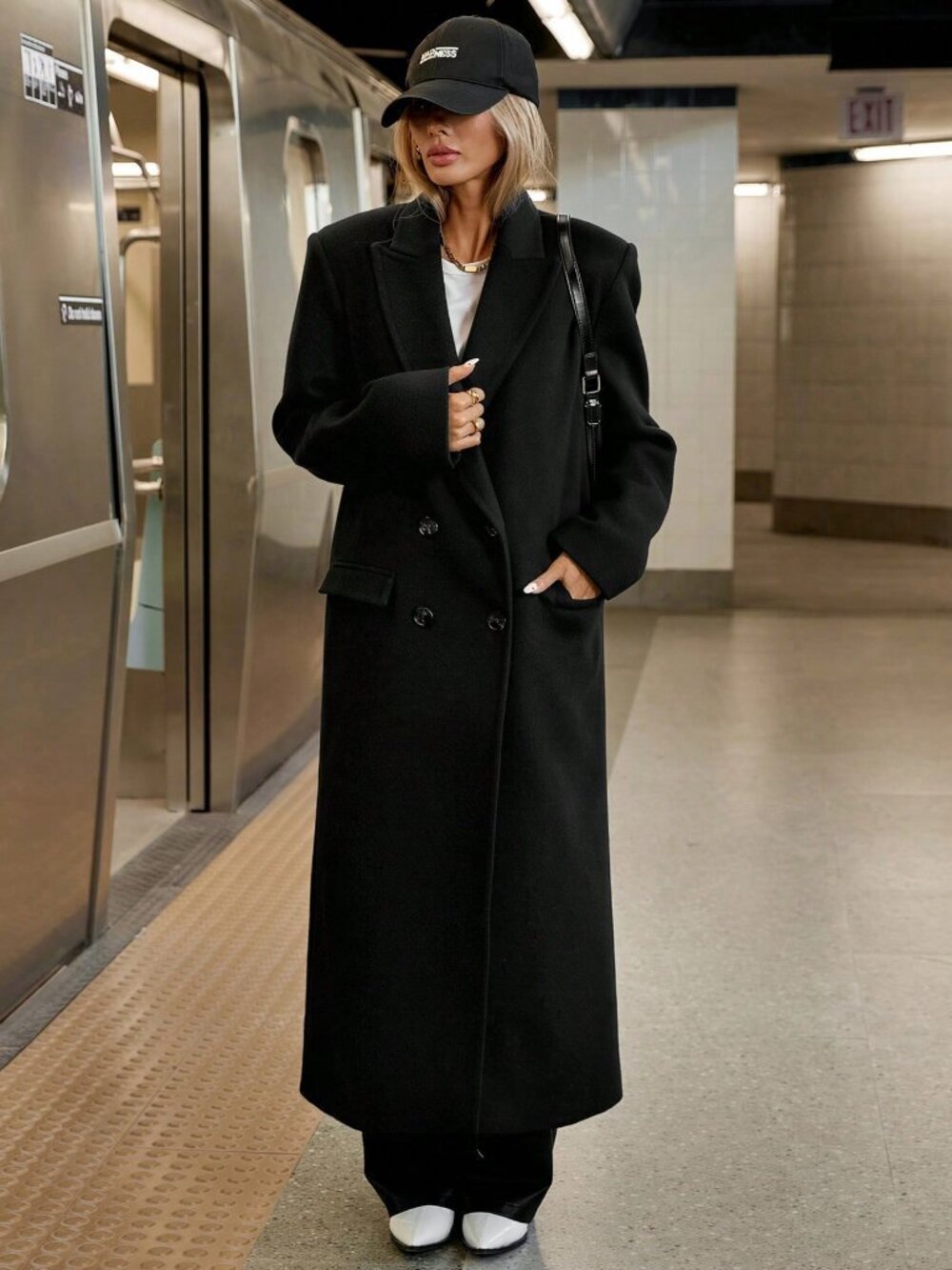 black Women's Minimalist Casual Long Sleeve jacket coat - Picture 5 of 7